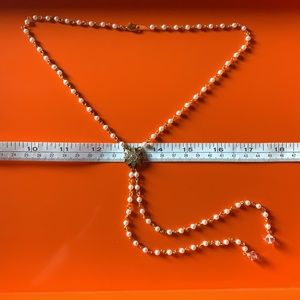 Vintage faux gold, pearl necklace, faux lariat